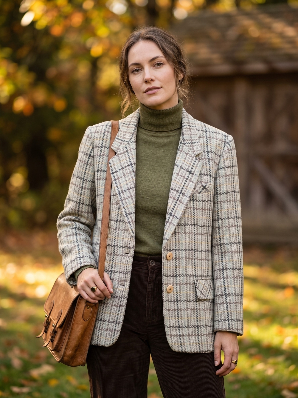Vintage Plaid Wool Blend Tweed Blazer Dark Academia Office Siren Retro 90s